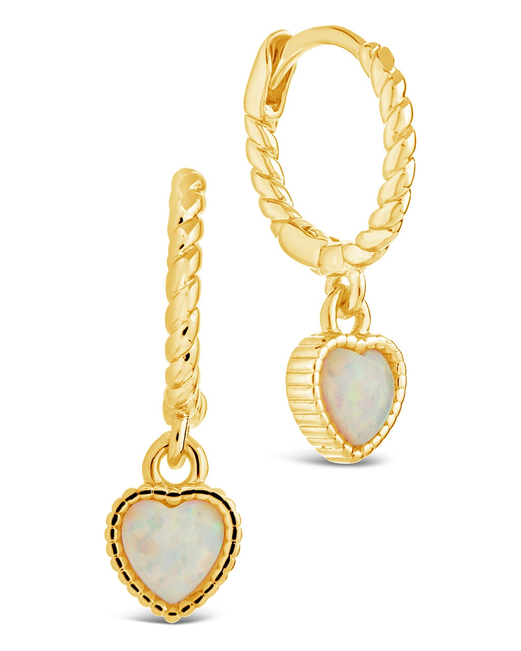 Meredith Opal Heart Drop Hoops Earring Sterling Forever Gold 