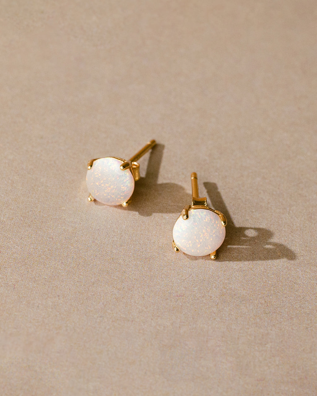 Sterling Silver 6mm Opal Earring Studs - In SIlver or 14K Gold Plated