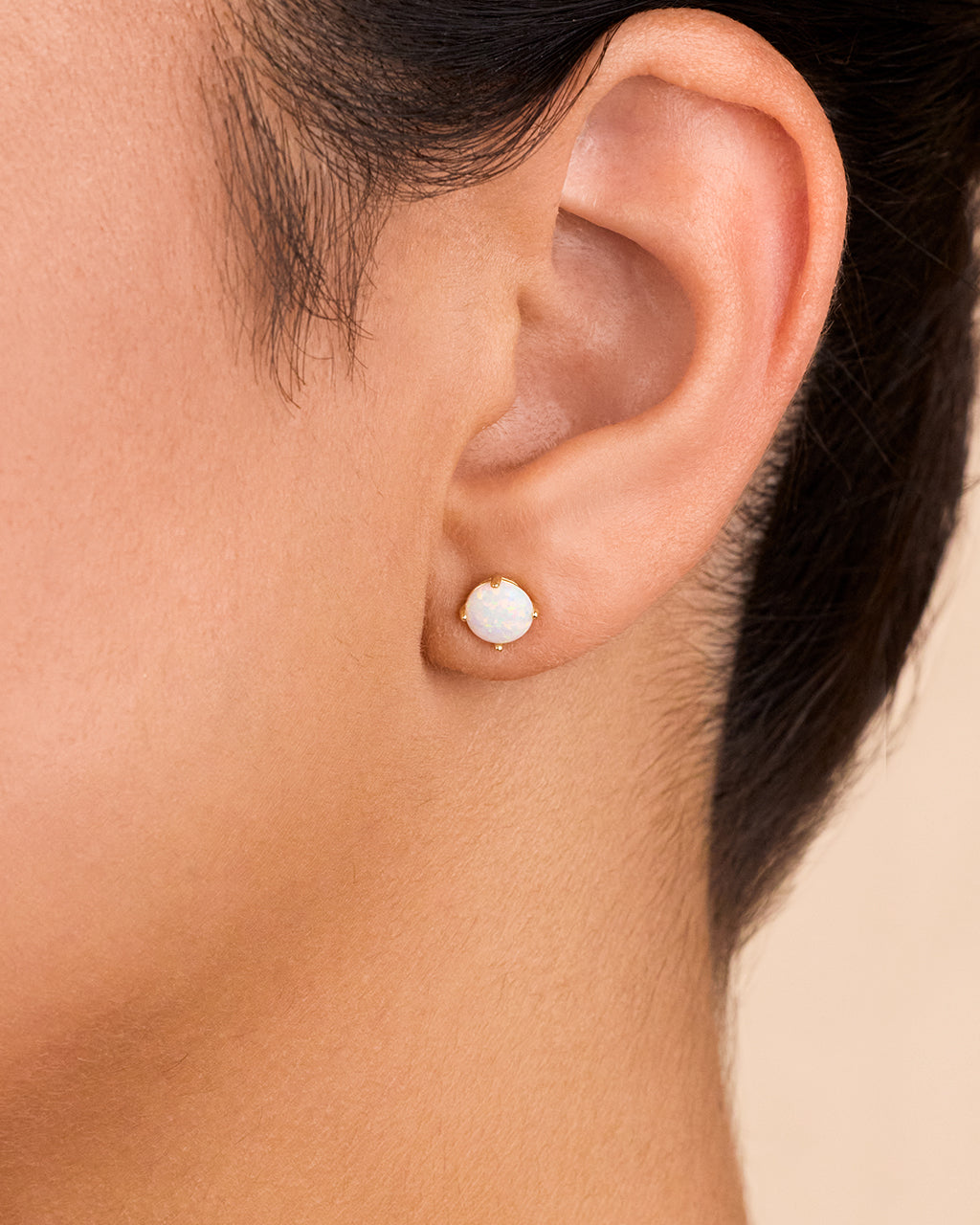 Sterling Silver 6mm Opal Earring Studs - In SIlver or 14K Gold Plated