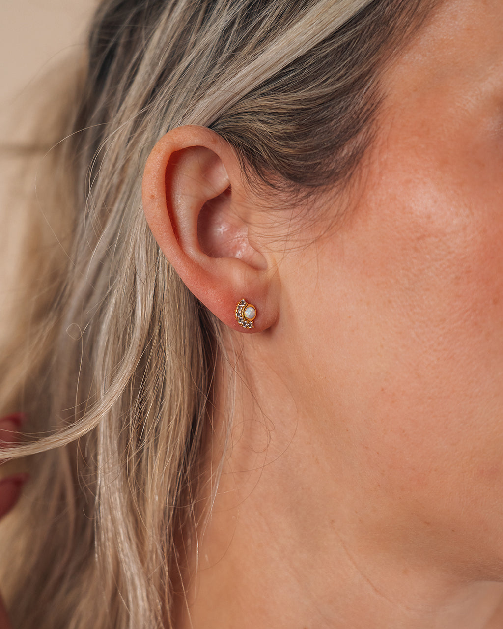 Sterling Silver Half Halo Opal Studs