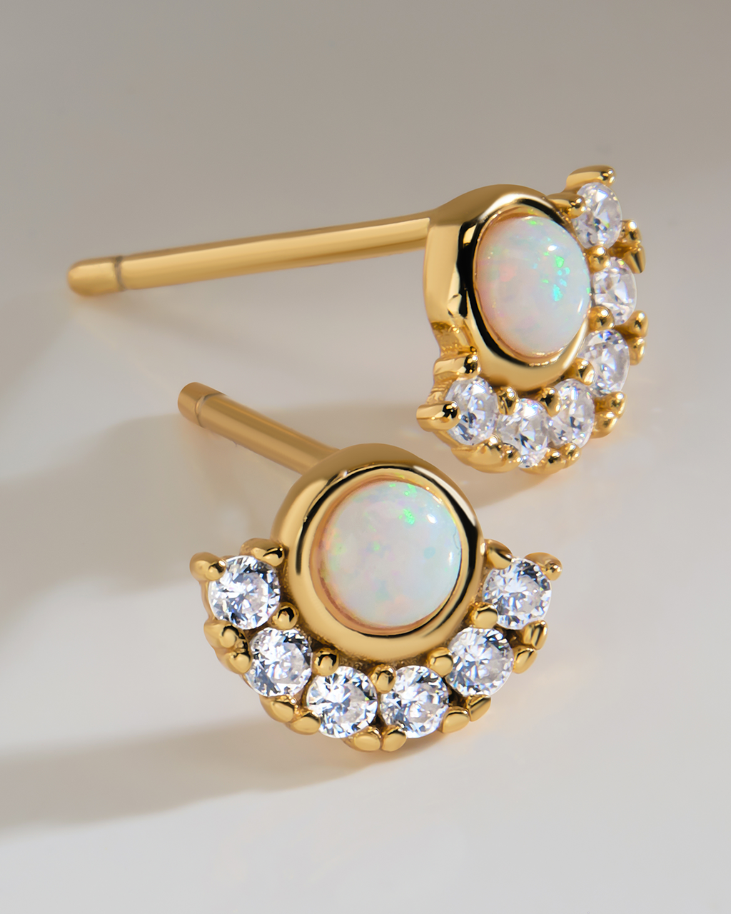 Sterling Silver Half Halo Opal Studs