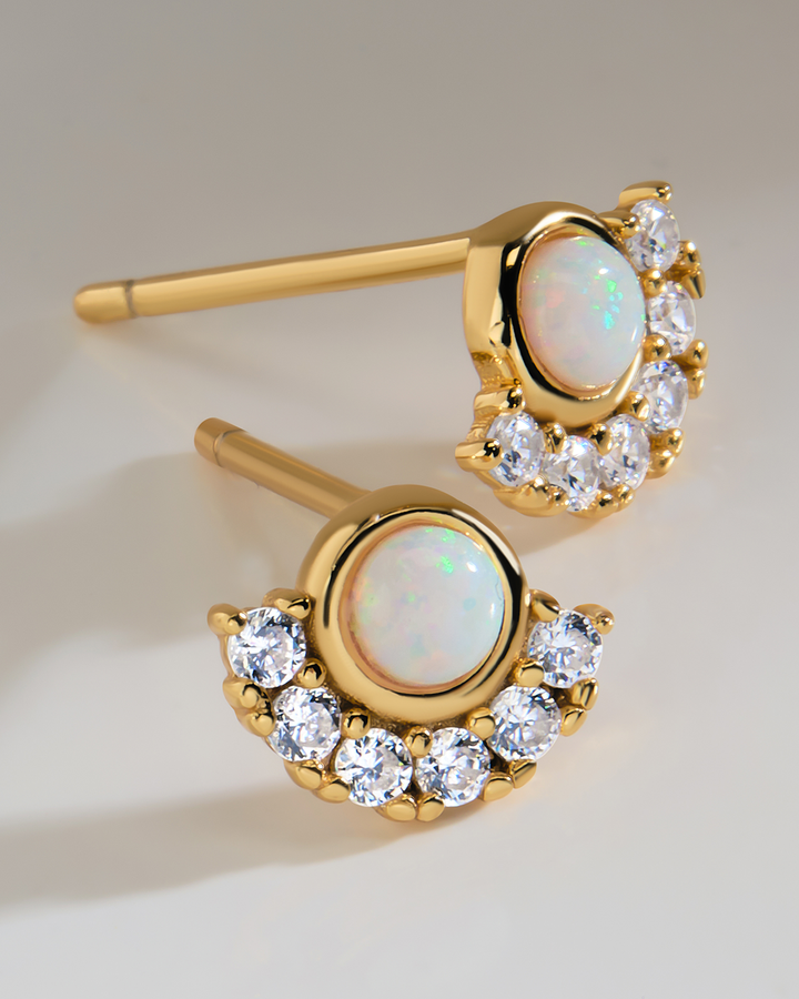 Sterling Silver Half Halo Opal Studs