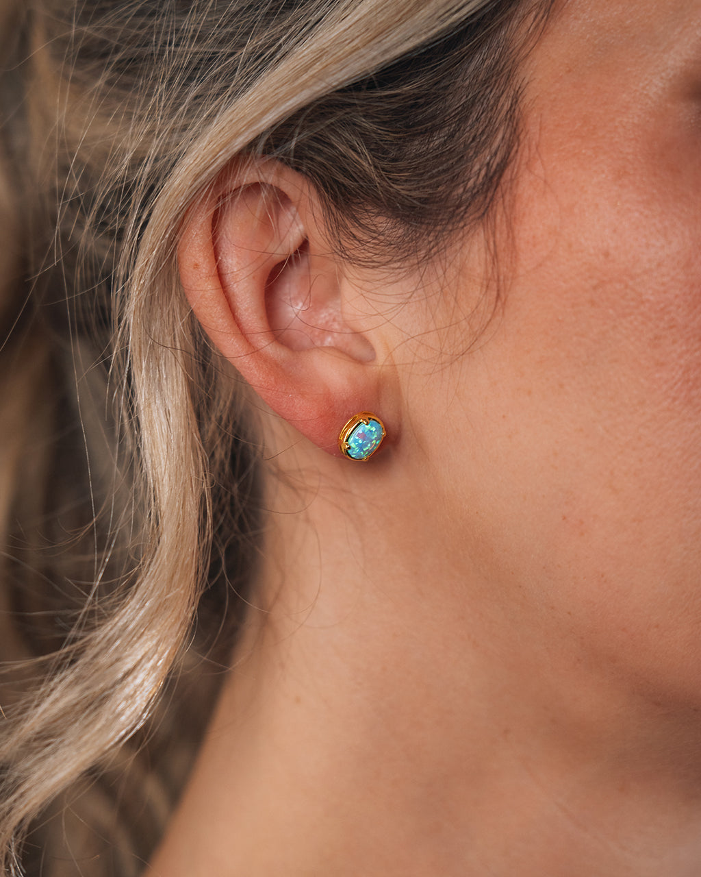 Sterling Silver Blue Opal Oval Stud Earrings