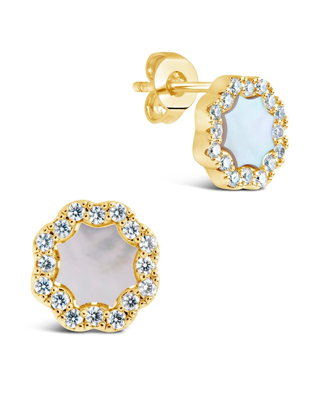 Bezel Frame Rose Petal Studs Earring Sterling Forever Gold Mother of Pearl 