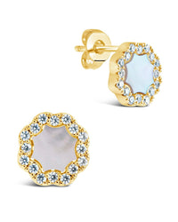 CZ Bezel Frame Rose Petal Stud Earrings - Sterling Forever
