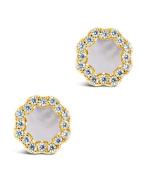 CZ Bezel Frame Rose Petal Stud Earrings - Sterling Forever