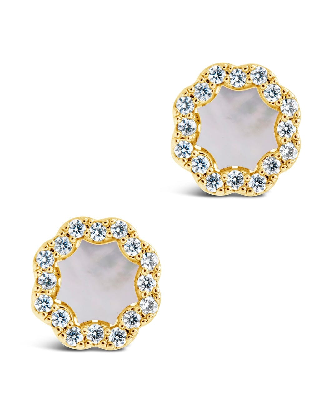 CZ Bezel Frame Rose Petal Stud Earrings - Sterling Forever