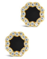 CZ Bezel Frame Rose Petal Stud Earrings - Sterling Forever