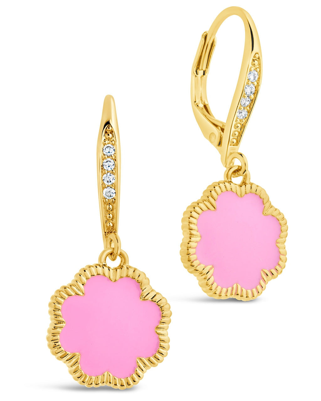 Rose Petal Short Drop Earrings Earring Sterling Forever Gold Pink Enamel 