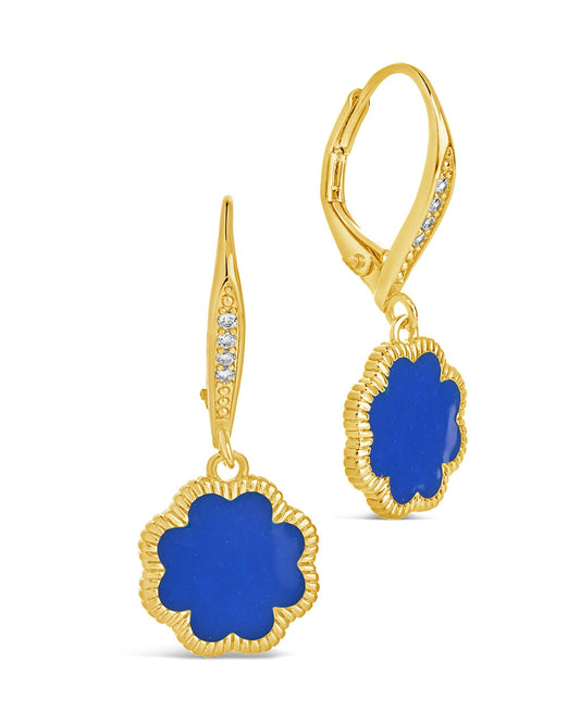 Rose Petal Short Drop Earrings Earring Sterling Forever Gold Blue Enamel 