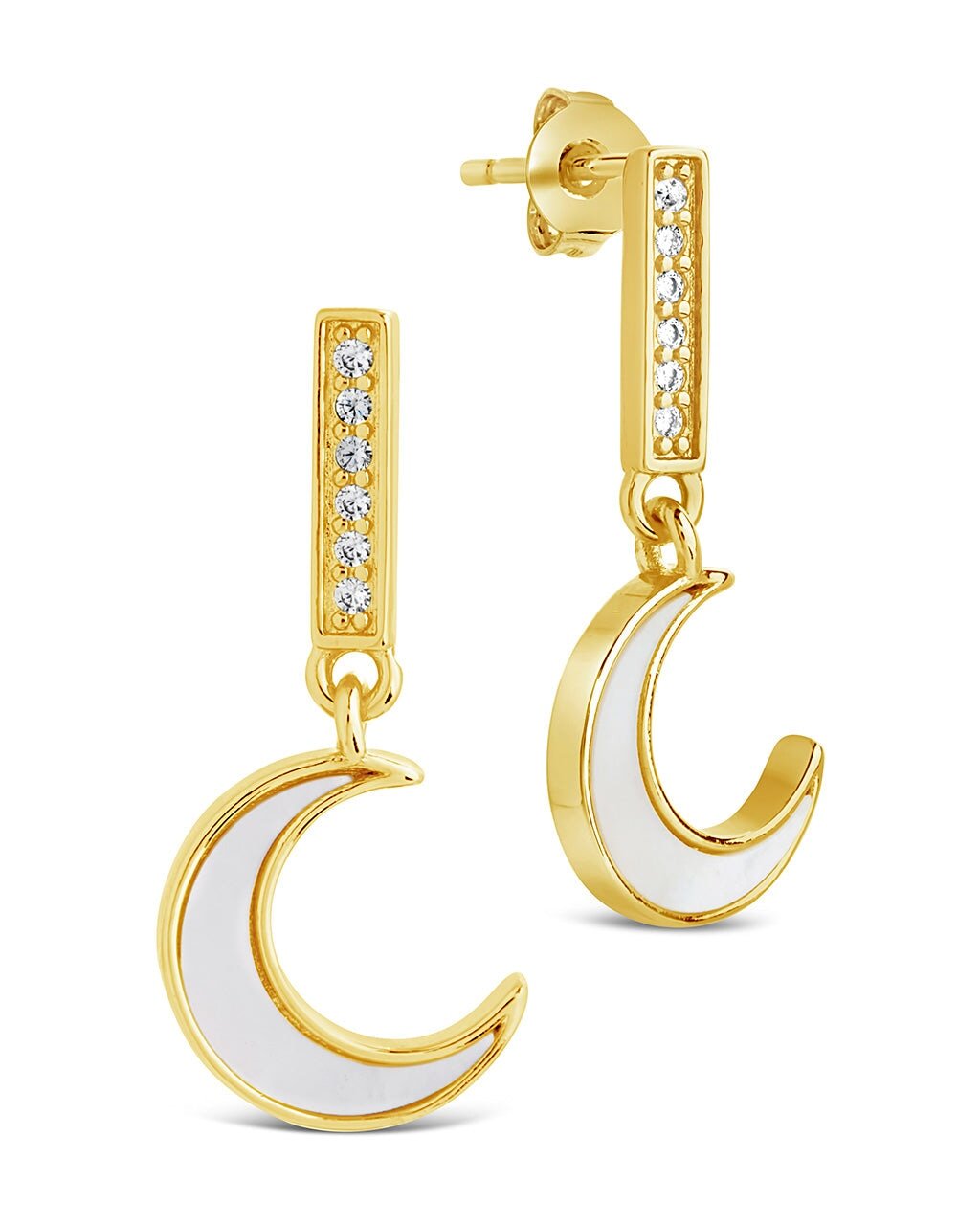 Valeria CZ & Moonstone Crescent Drop Stud Earrings - Sterling Forever