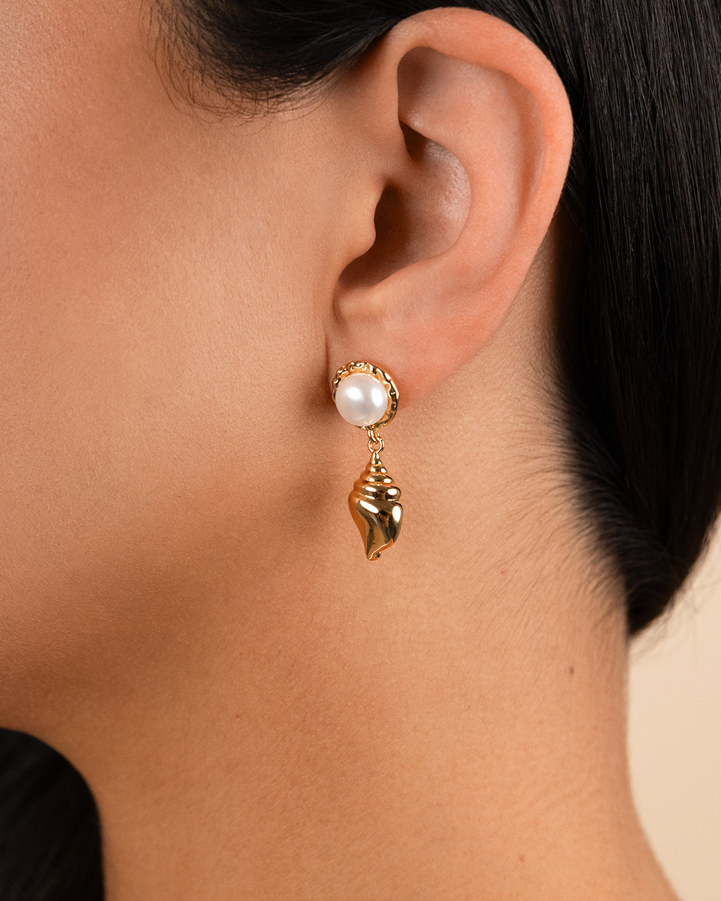 Beverly Pearl Shell Drop Stud Earrings