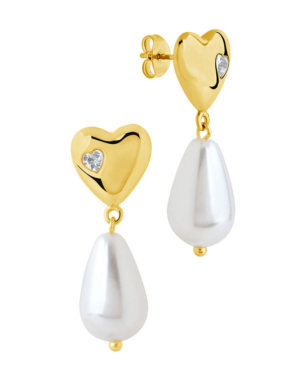 Josephine CZ Heart & Pearl Drop Earrings