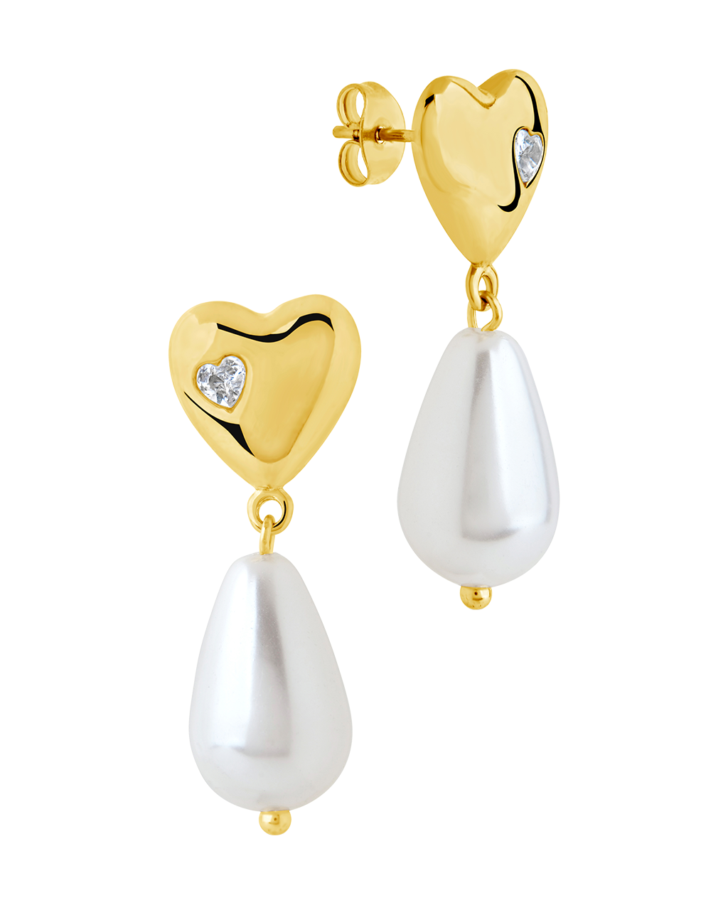 Josephine CZ Heart & Pearl Drop Earrings