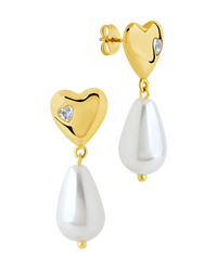 Josephine CZ Heart & Pearl Drop Earrings