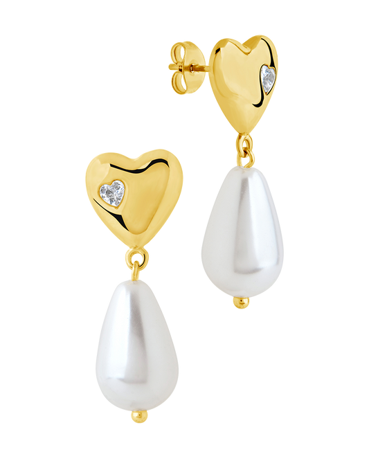 Josephine CZ Heart & Pearl Drop Earrings