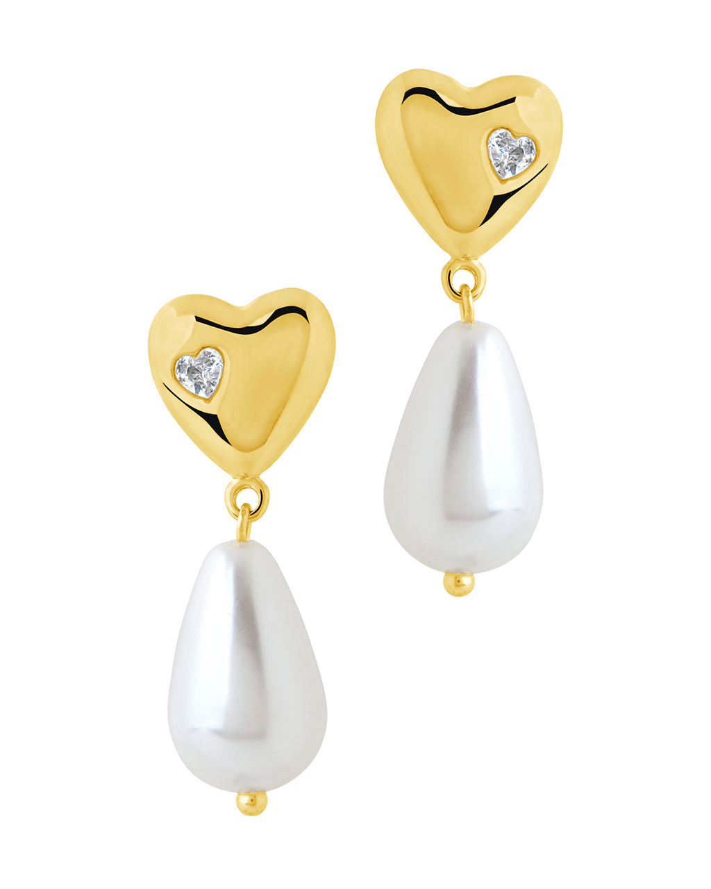 Josephine CZ Heart & Pearl Drop Earrings