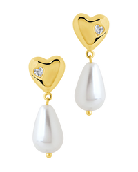 Josephine CZ Heart & Pearl Drop Earrings