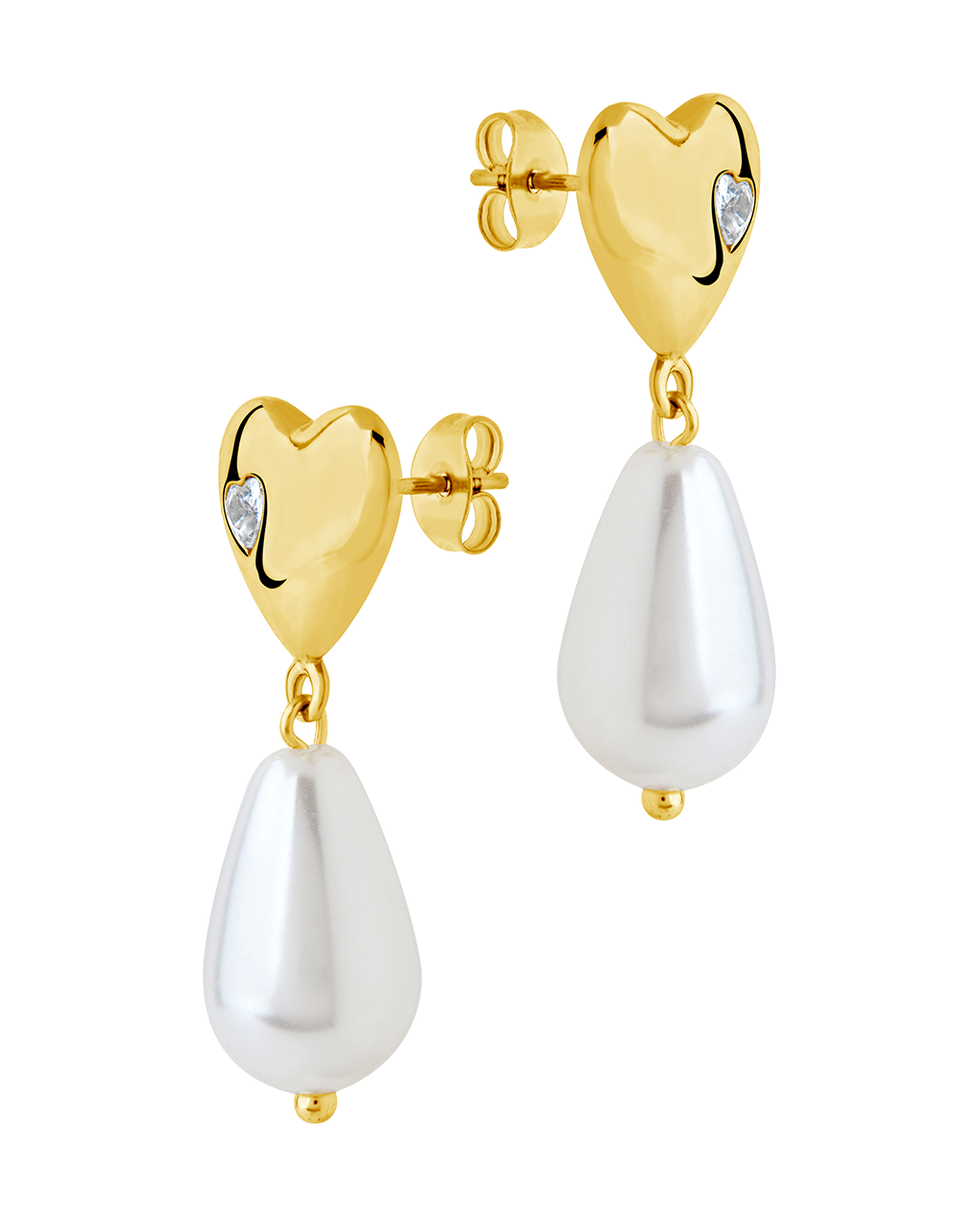 Josephine CZ Heart & Pearl Drop Earrings