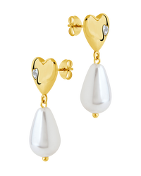 Josephine CZ Heart & Pearl Drop Earrings