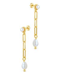 Fayelynn Pearl & Chain Drop Stud Earrings - Sterling Forever