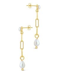 Fayelynn Pearl & Chain Drop Stud Earrings - Sterling Forever