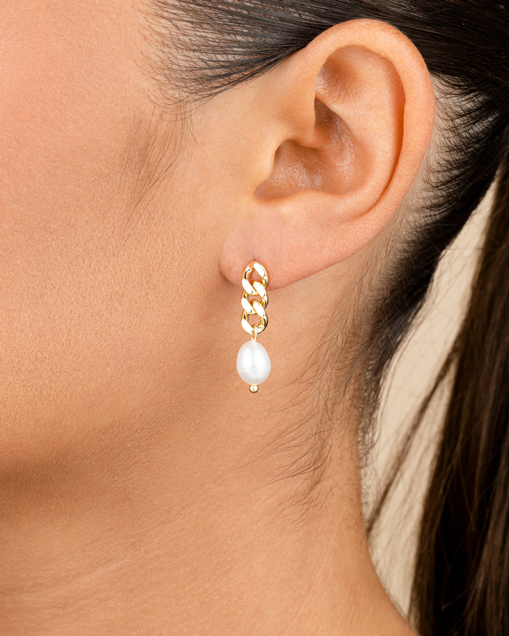 Hana Chain Drop Pearl Earrings