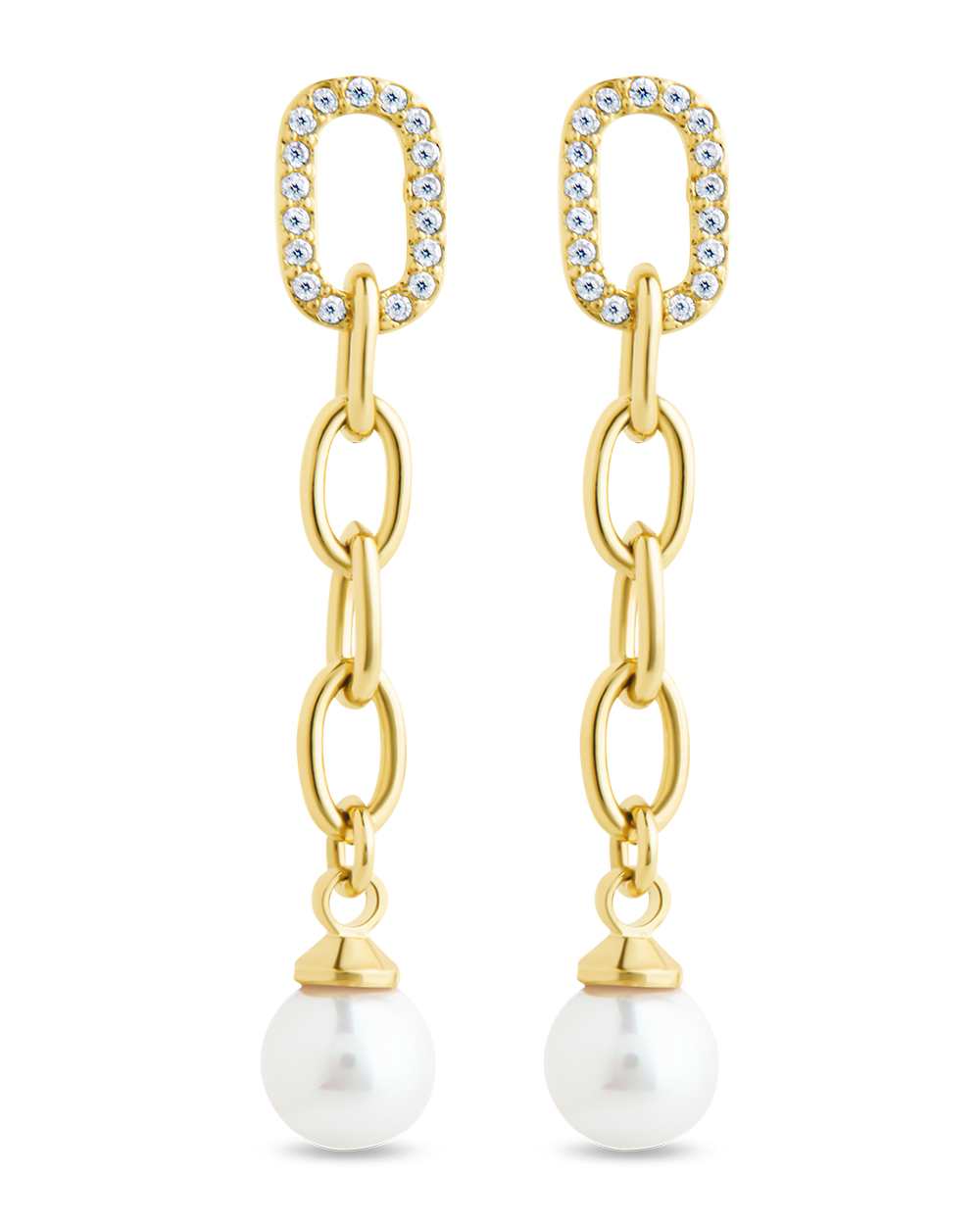 Daphne CZ & Pearl Chain Drop Stud Earrings
