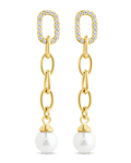 Daphne CZ & Pearl Chain Drop Stud Earrings - Sterling Forever