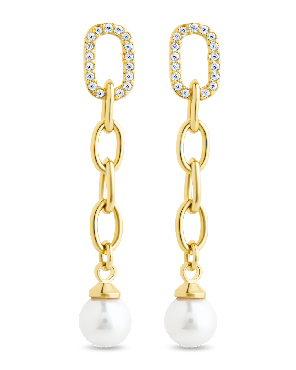 Daphne CZ & Pearl Chain Drop Stud Earrings