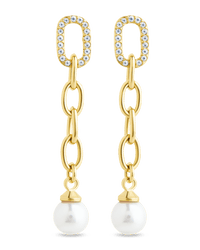 Daphne CZ & Pearl Chain Drop Stud Earrings - Sterling Forever