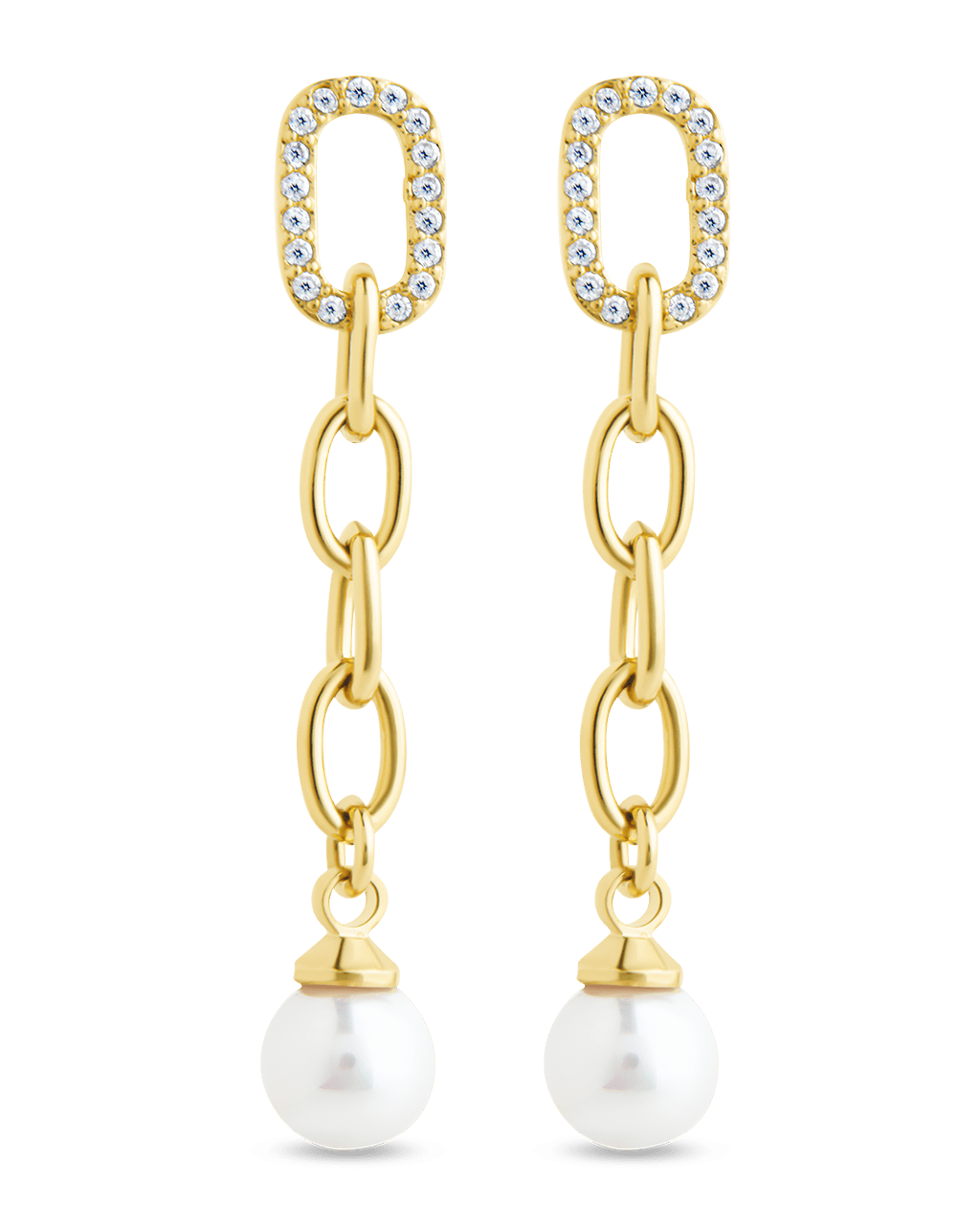 Daphne CZ & Pearl Chain Drop Stud Earrings - Sterling Forever