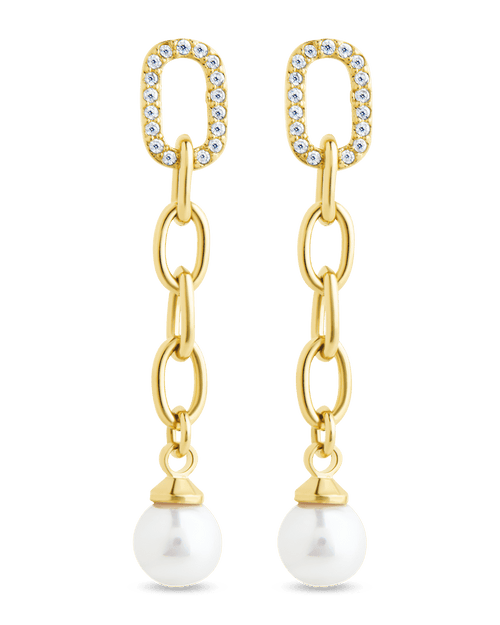 Daphne CZ & Pearl Chain Drop Stud Earrings - Sterling Forever