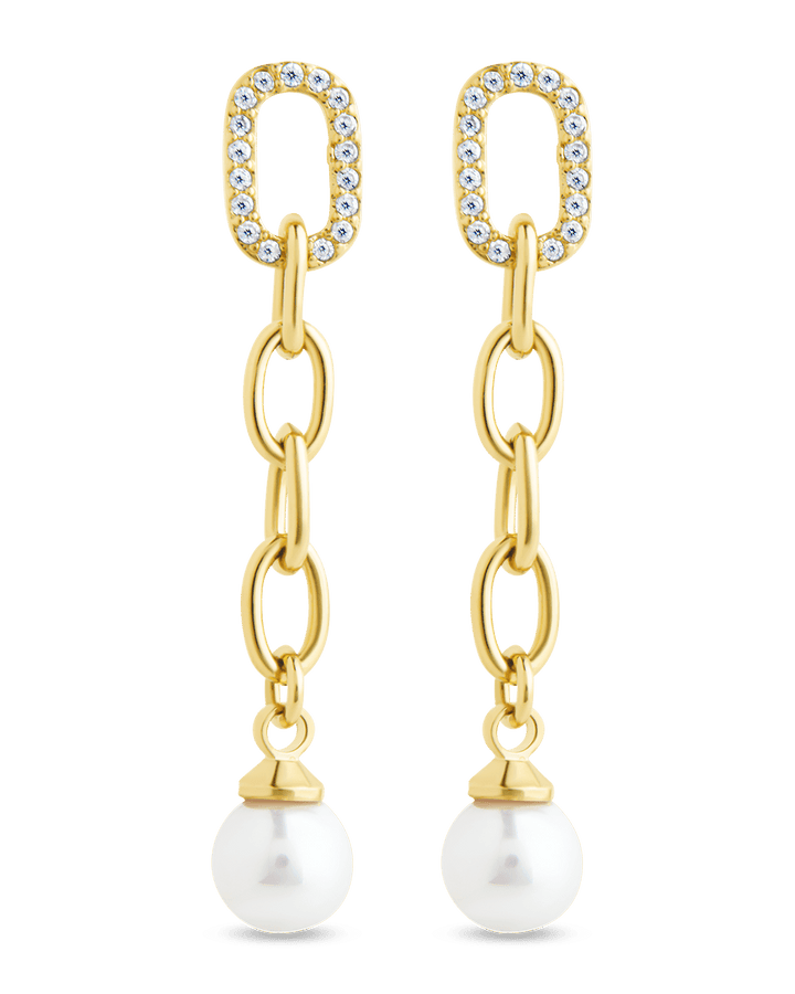 Daphne CZ & Pearl Chain Drop Stud Earrings