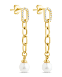 Daphne CZ & Pearl Chain Drop Stud Earrings - Sterling Forever