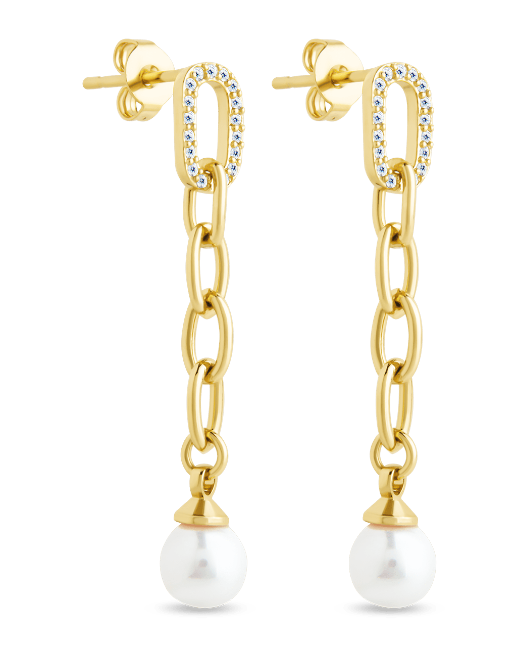 Daphne CZ & Pearl Chain Drop Stud Earrings - Sterling Forever
