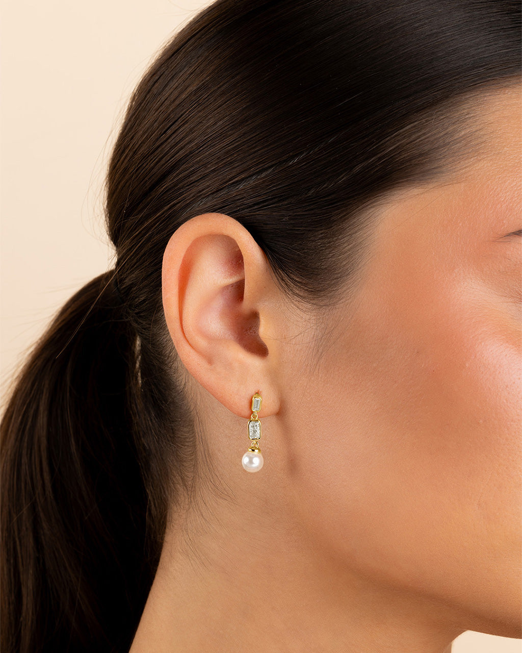 Hope Baguette Pearl Drop Earrings