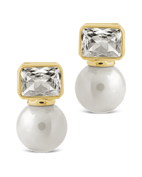 Hilda Pearl & Emerald Cut CZ Studs - Sterling Forever