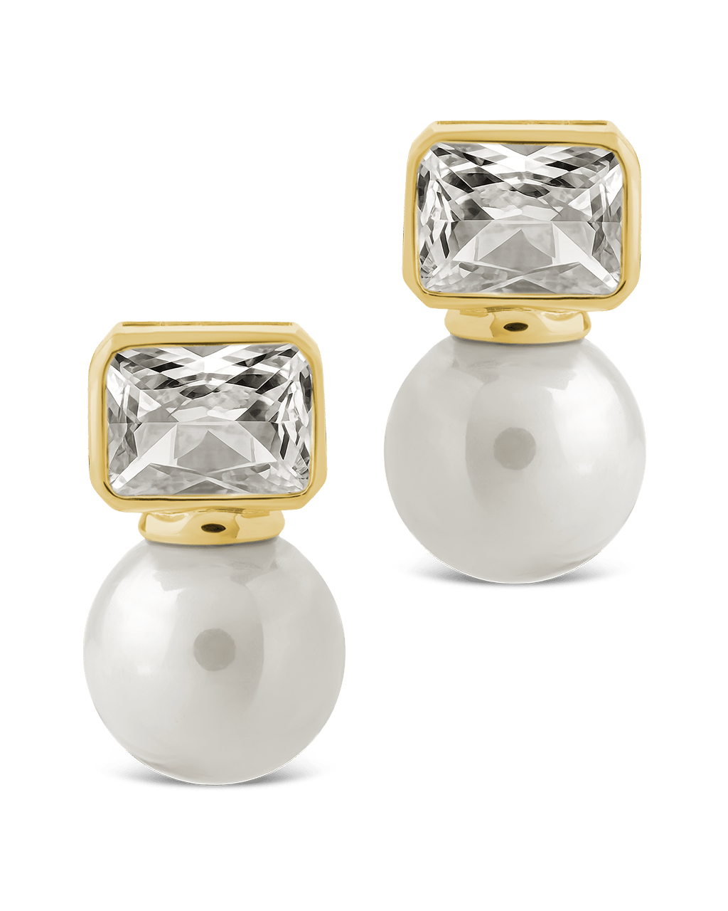 Hilda Pearl & Emerald Cut CZ Studs - Sterling Forever