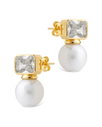 Hilda Pearl & Emerald Cut CZ Studs - Sterling Forever