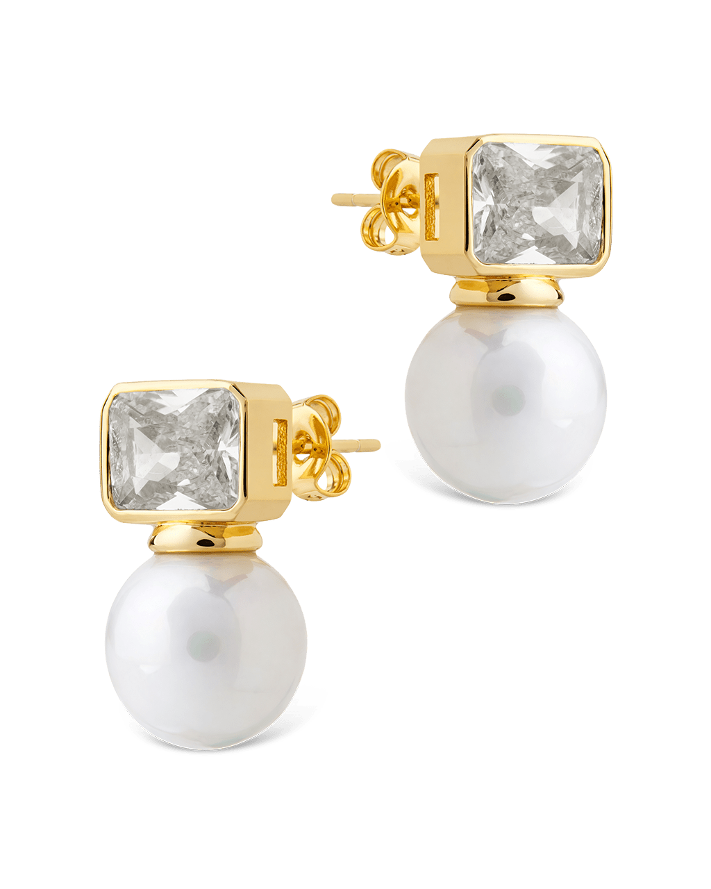 Hilda Pearl & Emerald Cut CZ Studs - Sterling Forever