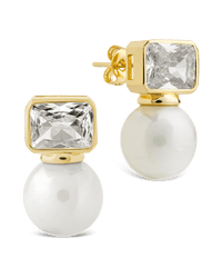 Hilda Pearl & Emerald Cut CZ Studs - Sterling Forever