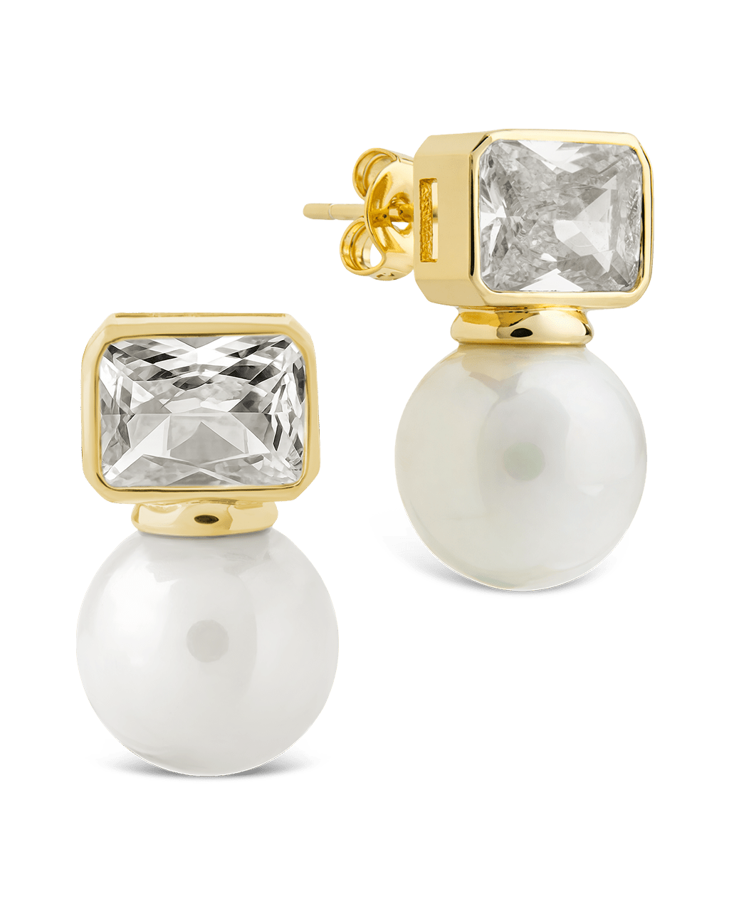 Hilda Pearl & Emerald Cut CZ Studs - Sterling Forever