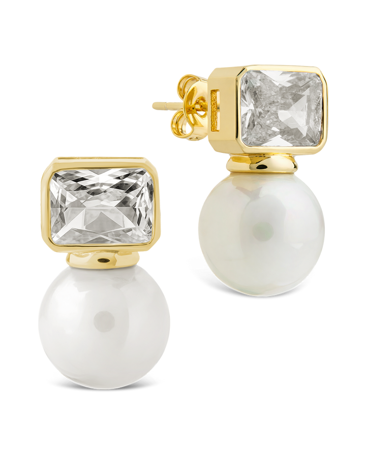 Hilda Pearl & Emerald Cut CZ Studs