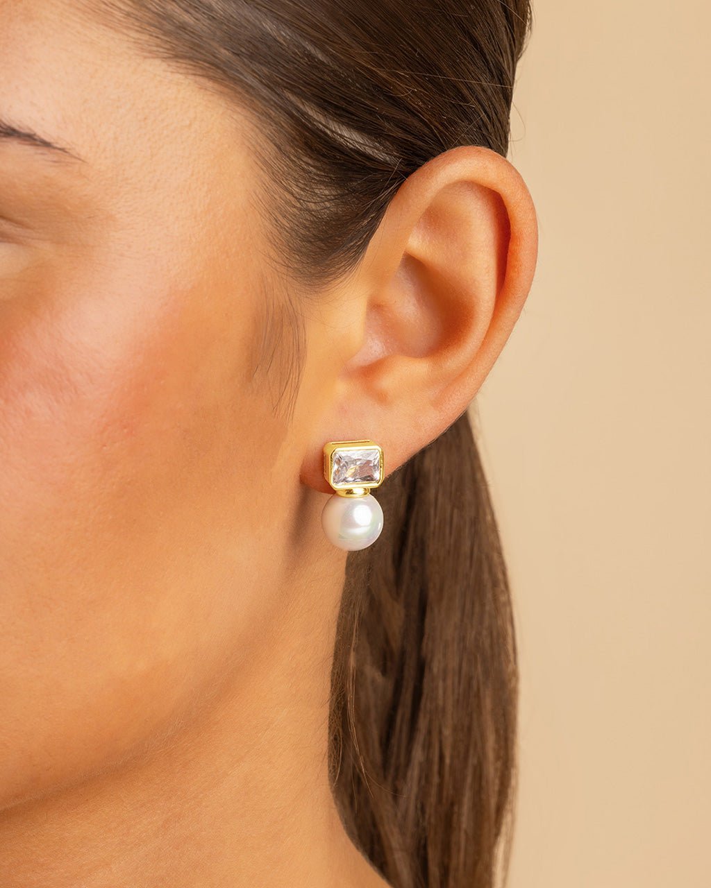 Hilda Pearl & Emerald Cut CZ Studs - Sterling Forever