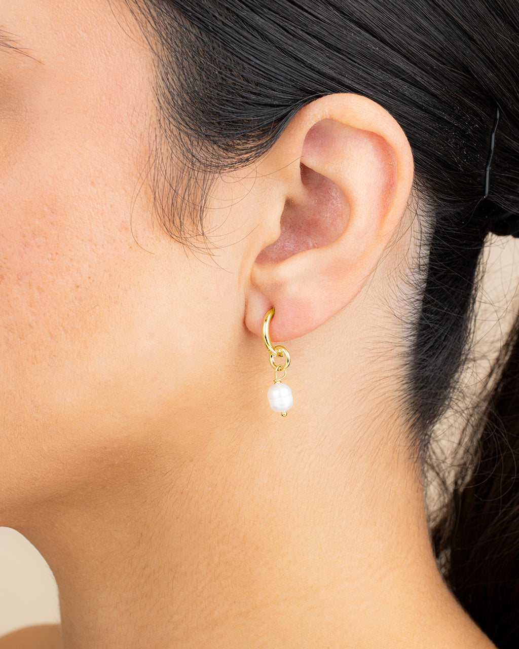 Sterling Silver Pearl Drop Hoop Earrings