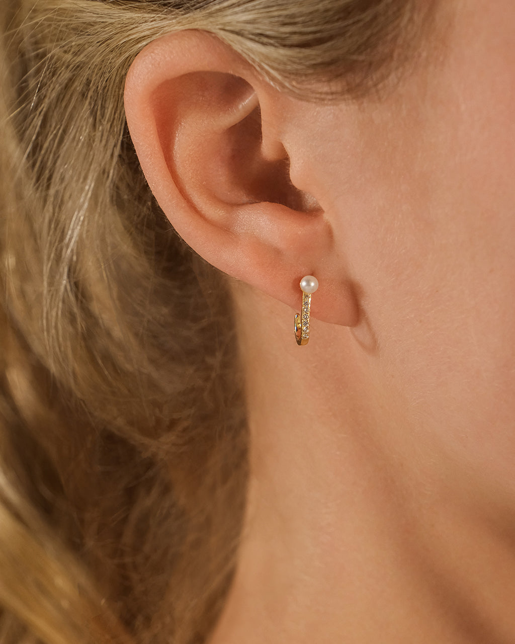 Sterling Silver Pearl & CZ Suspender Stud Earrings