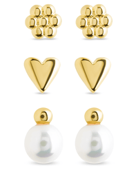 Sterling Silver Irene Pearl, Flower, & Heart Stud Earring Set of 3 - Sterling Forever