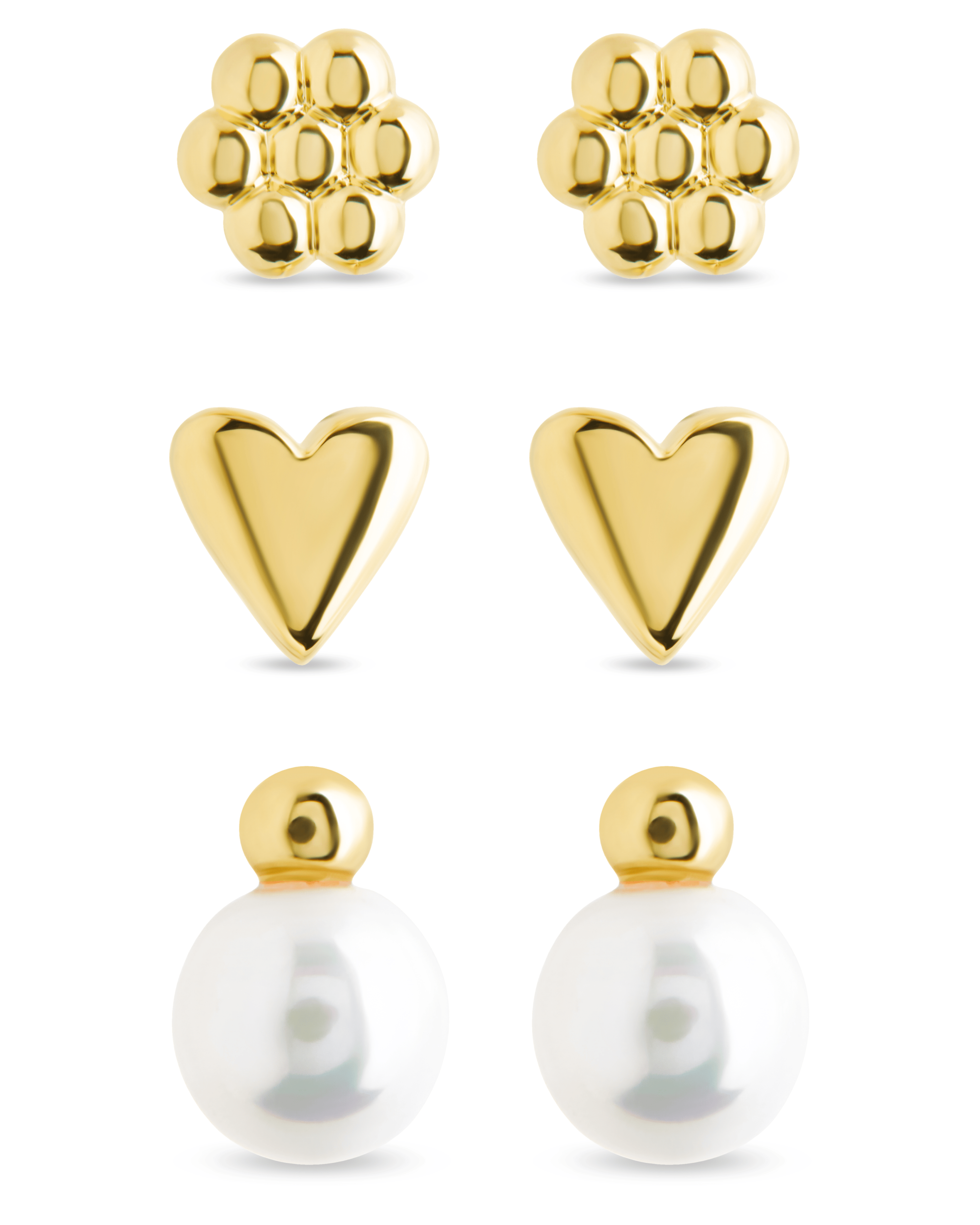 Sterling Silver Irene Pearl, Flower, & Heart Stud Earring Set of 3 - Sterling Forever