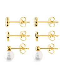 Sterling Silver Irene Pearl, Flower, & Heart Stud Earring Set of 3 - Sterling Forever